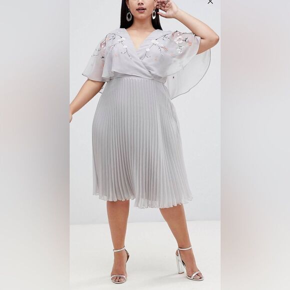 ASOS Flutter Sleeve Midi Dress with Pleat Skirt - Picture 1 of 8